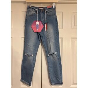 Vibe & Rant High Rise Relaxed Jeans Size 1 Waist 25 Cuffed Distressed NWT